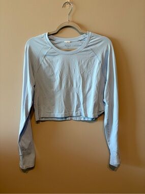 Athleta Light Blue Long-Sleeve Cropped Performance Top